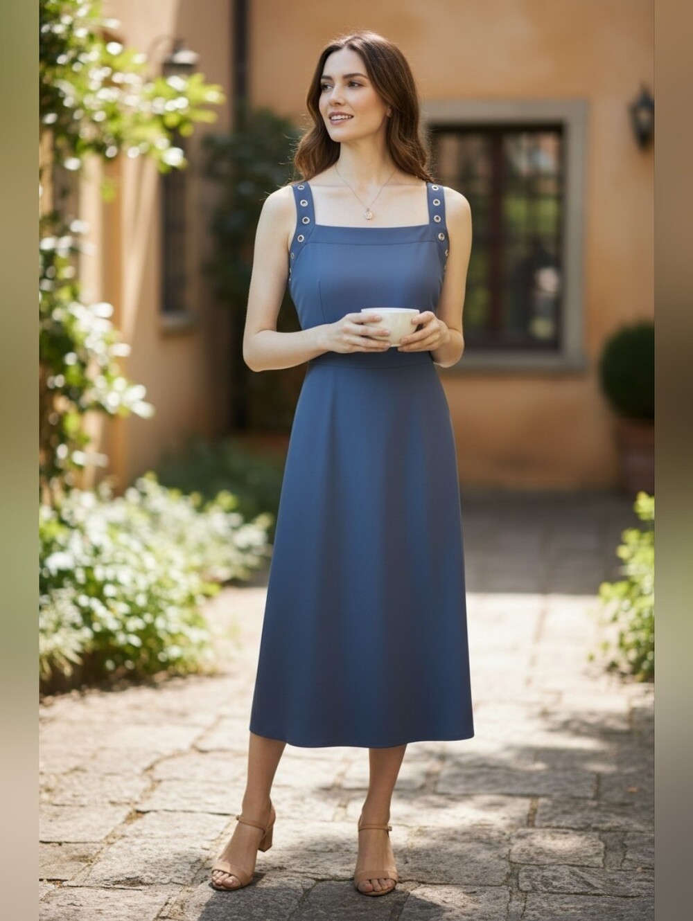 Michael Kors Navy Midi Dress with Studded Straps